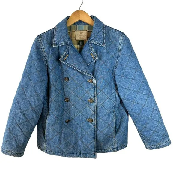 Vintage Ralph Lauren Quilted Denim Jacket Chore Barn Blue Plaid Lined Women’s S - Picture 2 of 6